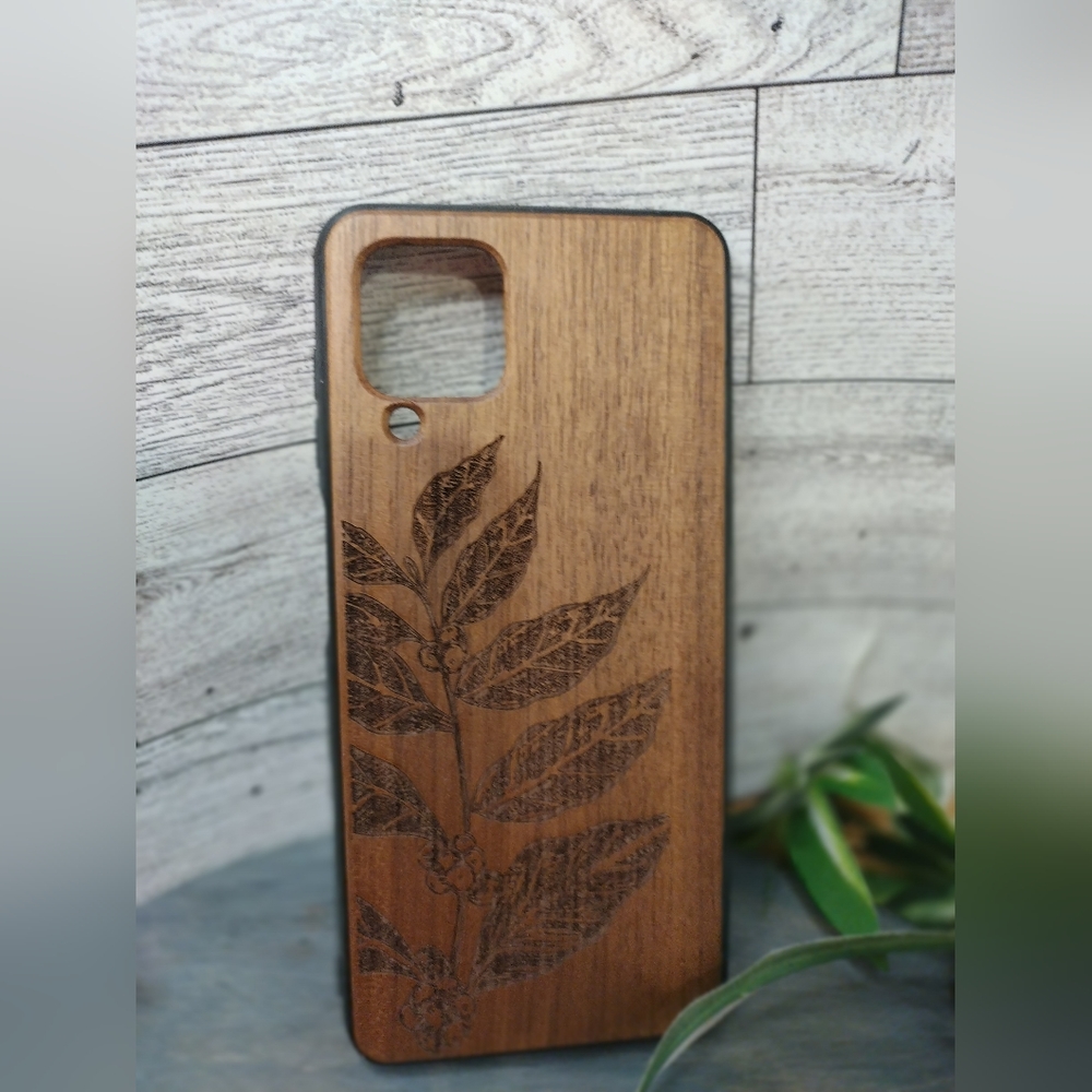 Samsung Galaxy M324G Wood Case With TPU Bumper Walnut Leaves And Berries